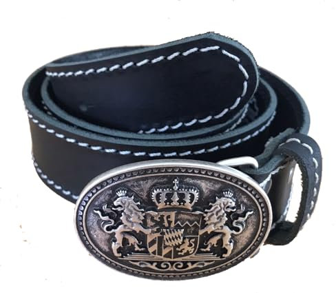 Pezzo D'oro Bayern-Gürtel Büffelleder schwarz inkl. Schließe mit Bayern-Wappen altsilber (95)