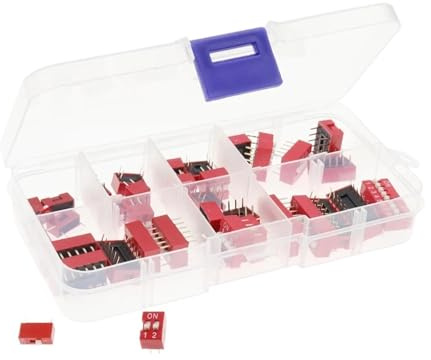 Dip Switch Kit In Box 1 2 3 4 5 6 8 Way 2.54mm Toggle Switch Red Snap Switches Mixed Kit Each 5PCS Combination Set(5 Pin)