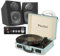 Fenton RP114BL Retro Record Player with Amp & Speakers - Briefcase Vinyl Player, 3-Speed Turntable, Bluetooth, MP3, RCA Output, Passive 200W Speakers - Blue - record player with speaker