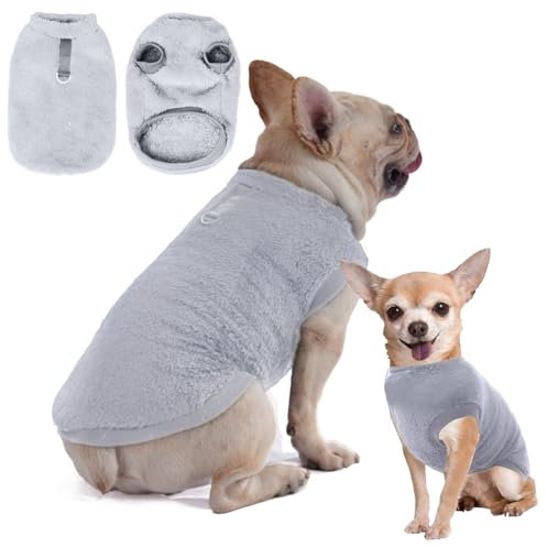 TALWIOR Hundepullover Fleece für Kleine Hunde, Katzenpullover Fleecejacke Hundekleidung für Chihuahua, Französische Bulldogge (Grau, S)