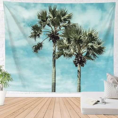Homxi Tapiz Psicodélico Pared 150 x 100 CM,Tapices Decorativos Poliester Árbol de Coco Tapiz Azul Verde para Mesa