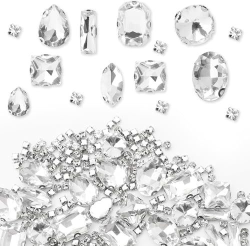 APOMOONS 240 Piezas Diamantes de Imitación de Coser, 9 Tipos Brillantes Manualidades, Pedreria para Vestidos con Garras, Grandes Pedrería de Vidrio para Manualidades DIY Ropa, Ropa, Zapatos, Bolsos