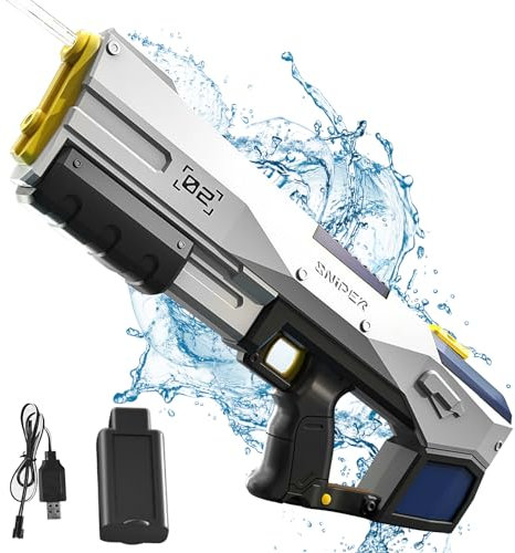 Wasserpistole Elektrisch, EIN-Knopf-Automatik Wasserspritzpistole, Automatische Wasserspritzpistole für Erwachsene Kinder, 8-10 M Großer Reichweite Wasserpistole Spielzeug,Große Spritzpist (schwarz)