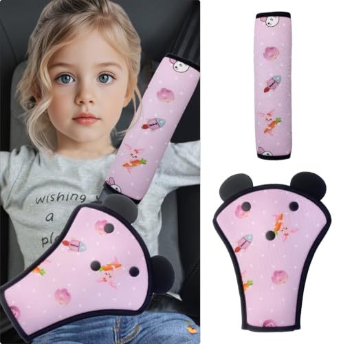 QUNXON Gurtpolster Kinder Set, Verstellbares Gurtpolster Auto, Taille Gurtpolster, Abnehmbarer Gurtschutz Kinder Auto, Schulterpolster Gurtschoner für mehr Komfort auf der Reise (Starry Sky Pink)
