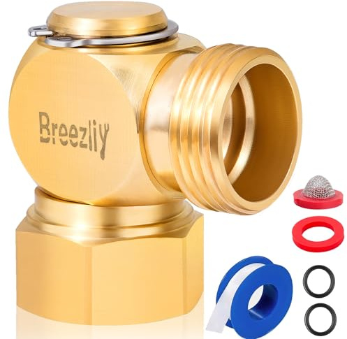 Breezliy Garden Hose Swivel elbow Connector 90 Degree Solid Brass Pipe Fittings,Brass Replacement Part Swivel,Hose Kink Protector（1pc）