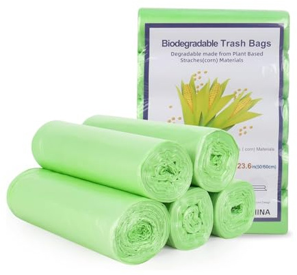 Hinapan Lot de 100 sacs poubelle biologiques - 10 l - 15 l - Sacs poubelle biodégradables - Sacs biologiques indéchirables - Imperméables et inodores - Pour cuisine, salle de bain et bureau - 20 sacs