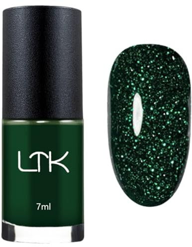 Glitter Nail Polish - Green Nail Polish - Reflective Glitter nail Varnish - Sparkle Dark Green nail polish - Sparkle Quick Dry nail Varnish No UV Lamp- Long Lasting nail varnish For Nails Art Manicure