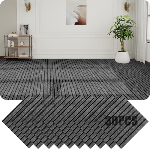 GBACHOOSE 30 Stück Teppichfliesen 30x30 cm, Teppichfliesen Selbstklebend, Teppichboden, Teppich Fliesen, Teppichfliesen Selbstliegend für Büro, Wohnzimmer, Balkon (Grau und Schwarz)