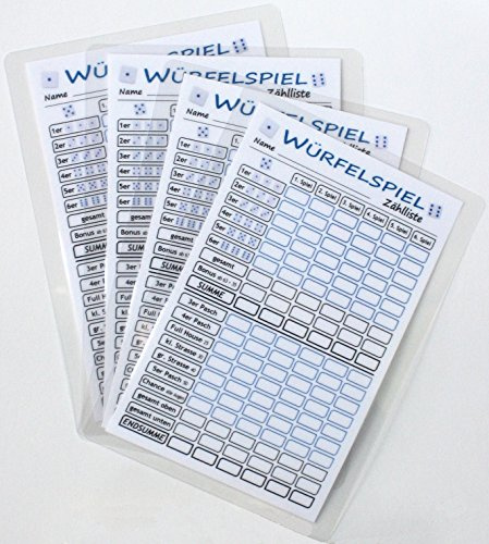 Generisch Laminiertes Würfelspielblatt für Würfelspiele statt Block, DIN A5, 4 Stück