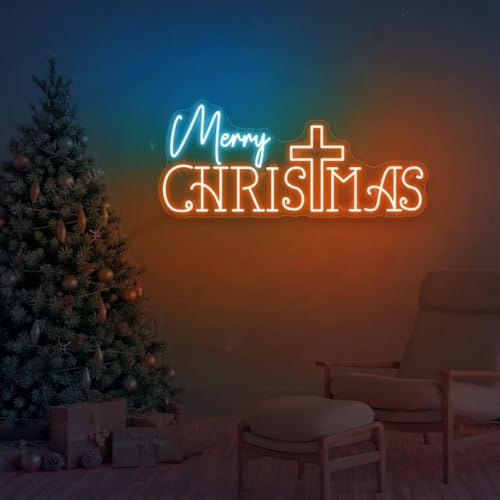 Xusdamyj Kreuz Neon Zeichen Frohe Weihnachten Zeichen im Freien Jesus Zeichen Dekor christliche Dekoration Geschenk