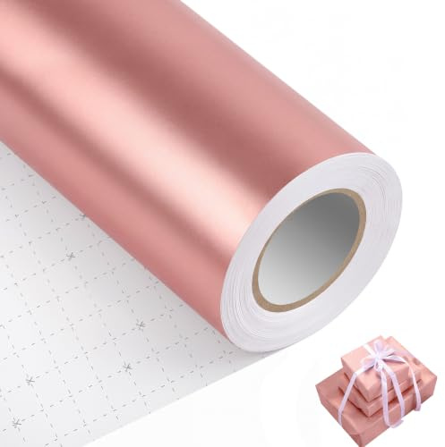 woric 43cm x 12m Rose Gold Wrapping Paper Roll, Metallic Wrapping Paper | Fsc-Certified Pink Gift Wrap Roll for Birthday Party Wedding Baby Shower, Shimmer Finish, Grid Backing for Cutting