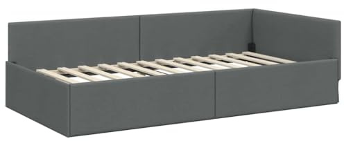 vidaXL Corner Bed Frame with Headboard Dark grey 80 x 200 cm, Modern Bedroom Furniture, Rectangular Corner Bed Frame, Breathable Material, Multipurpose Sofa for Urban Living Spaces