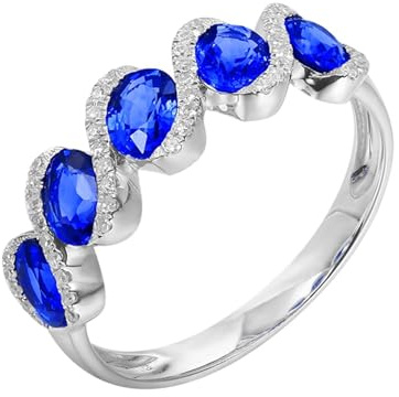 Homxi Damen Eheringe Weißgold 585 Ringe, Oval mit Erstellter Saphir 1,79 Karat und Moissanit, Verlobungsringe Eheringe Damen Ringe Blau Silber Größe 47 (15.0)