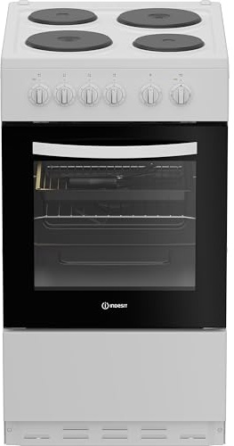 Indesit I5E3KMW 50cm Wide Single Oven Electric Cooker with Solid Plate Hob - White - A Rated