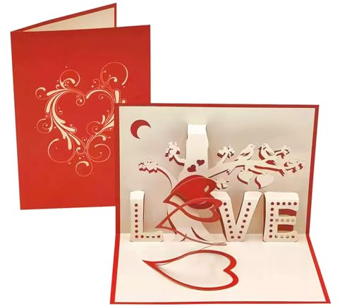 KUKUTrue® 3D Liebeskarte, Rote Klappkarte mit festem Love und Herzmotiv, Valentinstag, Geschenkkarte, Love Letter, Pop-Up-Karte, Jahrestag Geschenk für Sie, Hochzeit, Jahrestag, Geschenk Sie/Ihn