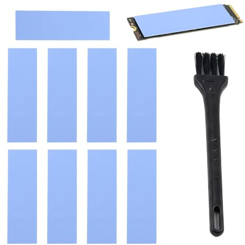 VAEIORP 9 Pcs Pad Thermique pour SSD M.2 avec Conductivité Thermique 6 W/mK Inclus 1 Brosse (0,5 mm / 1,0 mm / 1,5 mm) (Bleu)