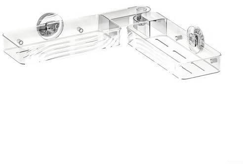 Étagère d'angle à ventouse pour salle de bain - Espace de douche - Zone angulaire pour une extension de rangement pratique (transparent)