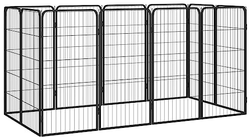 Pulverbeschichteter Hundezwinger aus Stahl, Outdoor-Hundelaufstall als 12-teiliger Laufstall Schwarz 50x100cm für Hunde