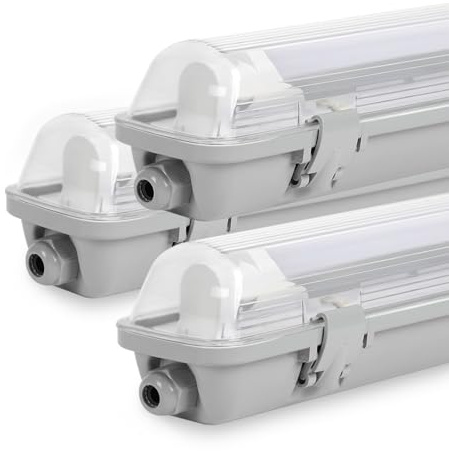 Jaxguom 3er Set 120cm LED Feuchtraumleuchte, IP65 Wannenleuchte Gehäuse inkl. 18W T8 Röhren (1800lm), 4000K Neutralweiß, Deckenlampe für Garage & Werkstatt