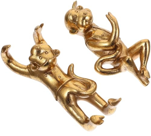 FIXOSHEE Kreative Tierhaken Wandmontage 2 Stück Gold Affe Selbstklebend für Badezimmer und Kinderzimmer