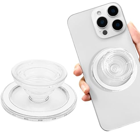 Simsky Runder Telefongriff mit Magnetischem Halter & Kickstand, Kompatibel mit Kabellosem Laden, Expandierbarer Handygriff für Smartphones - Klar