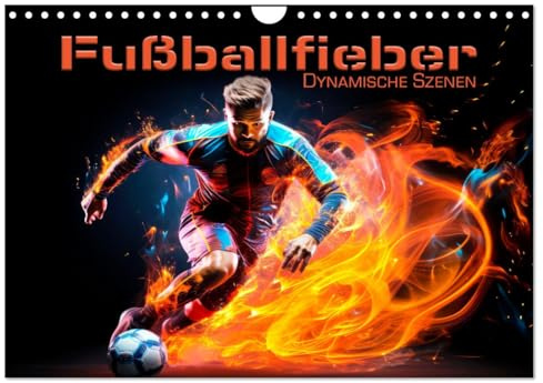 FUßBALLFIEBER Dynamische Szenen (Wandkalender 2026 DIN A4 quer), CALVENDO Monatskalender: Coole Moves und rasantes Spiel (CALVENDO Sport)