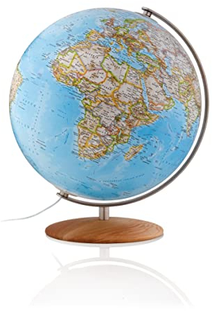 National Geographic Fusion 3702 classic: Leuchtglobus 37 cm, handkaschiert, Edelstahlmeridian, Eichenholzfuß (Klassischer Globus)