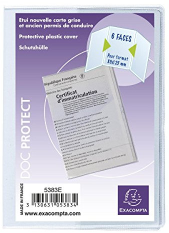 Exacompta - Réf. 5383UE - Paquet de 10 étuis de protection pour cartes grises Européennes au format à classer 8,5 x 12,5 cm maxi - étui 6 faces en PVC lisse - Usage intensif - Couleur cristal