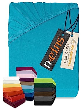 npluseins klassisches Jersey Spannbetttuch - vielen Farben + Größen - 100% Baumwolle 159.192, 70 x 140 cm, türkis