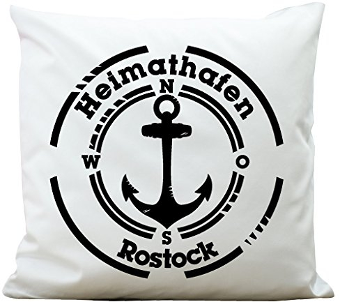 Bedrucktes Kissen „Heimathafen“ Anker Wunschstadt/Maritim /100% Polyester 40 x 40 cm/Mit Füllung und hochwertigem Aufdruck/Waschbar