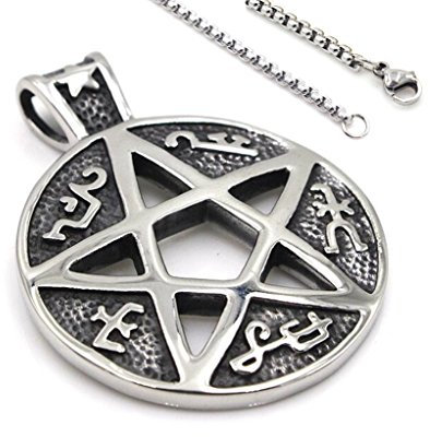 LAFATINA Vintage Pentacle Wicca Supernatural Hexe Gothic Zinn Siegel von Solomon Anhänger Halskette