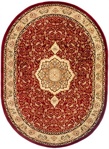Carpeto Teppich Oval Orientteppich Rot 70 x 140 cm Medaillon Konturenschnitt Muster Iskander Kollektion
