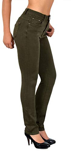 ESRA High Waist Jeans Damen Straight Damen-Jeans Stretch Business Hose gerade Schnitt Jeanshose Übergröße Plus Size Große Größe G1300