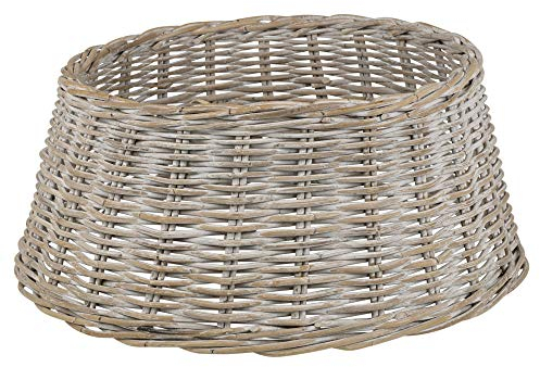 Urbnliving Weihnachtsbaumständer-Einfassung aus Rattan, Bambusgeflecht, weiß gekalkt