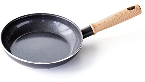 GreenChef Vintage Poêle à Frire en Céramique Antiadhésive de 20 cm, Poignée à Apparence en Bois, Sans PFAS, Compatibles avec l'Induction, Va au Four, Va au Lave-Vaisselle, Gris