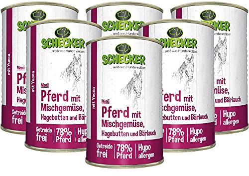 Schecker Nassfutter - Hundemenü - Pferd mit Mischgemüse - 6 x 410 g - 78% Pferd - getreidefrei - hypoallergen