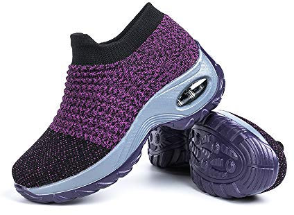 Hitmars Zapatillas Deportivas de Mujer Zapatos Running Fitness Outdoor Sneaker Casual Mesh Transpirable Comodas Calzado Morado 2 Talla 40