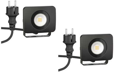 ledscom.de 2 Stück LED Gartenstrahler WEGA für außen, IP44, Stecker, schwarz, 10 W, 935lm, warmweiß