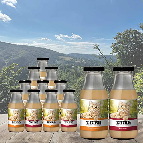 TJURE Cat Katzendrink Mischaktion 10 + 2 x 220ml - 6 x Huhn + 6 x Rind- Katzensuppe - Flüssignahrung für Katzen - Optimale Flüssigkeitszufuhr für trinkfaule Stubentiger- Leckerer Katzensnack