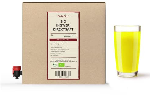 3 litri di succo di zenzero BIO puro, 100% succo diretto di zenzero BIO dalla radice di zenzero - succo di zenzero BIO in pratica scatola di succo