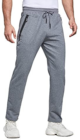 HCSS Mens Joggers Tracksuit Bottoms Men for Running Sports Lounge Open Hem Cotton with Zip Pockets Elasticated Waist (Dark Grey M)