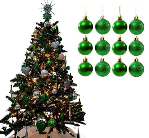 Simply Products Christmas Tree Decoration Baubles 3.8cm - Great Christmas Tree Hanging Ball Decorations, Matte & Glitter Baubles Pack of 12-3.8cm (Dark Green Matte & Glitter)