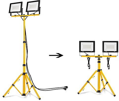NAIZY Baustrahler Arbeitsleuchte 100W*2 8500LM Kaltweiß LED Fluter Floodlight inkl. Stativ und 3M Kabel, LED Arbeitsscheinwerfer IP66 für Baustelle Garage