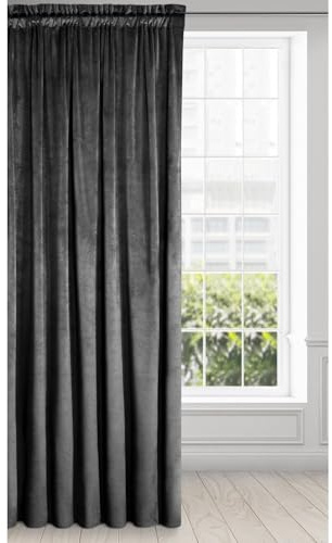 Eurofirany Melanie Vorhang Samt Velvet Kräuselband -1 STK. Weich Edel Gardine 200g/m² Elegant Glatt Einfarbig Flauschig Modern Klassisch Wohnzimmer Schlafzimmer, 140x270 cm, Schwarz