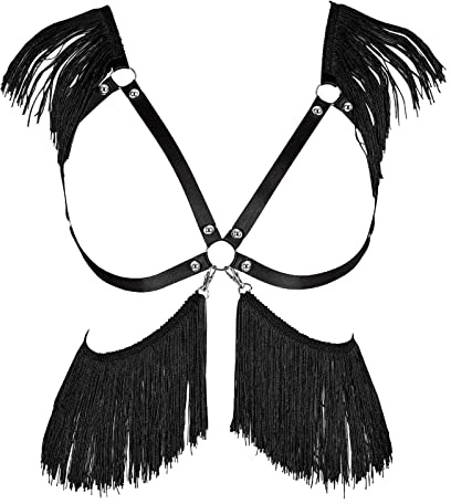 BBOHSS Damen Body Harness Punk-BH ohne Körbchen Übergröße Mode-BH mit Quasten Gothic Weihnachten Karneval Halloween Tanzkostüm