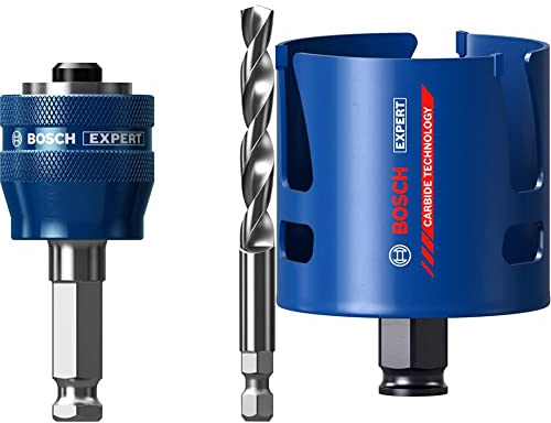 Bosch Professional 1x Expert Power Change Plus Hole Saw System Adapter (Ø 7,15 mm) + 1x Expert Construction Material Hole Saw (for Softwood, Ø 70 mm, Accessories Rotary Impact Drill)