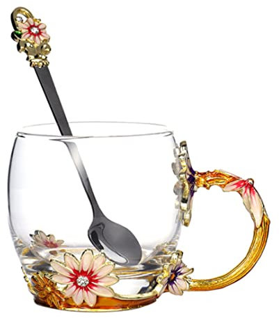 Tasse de thé à fleurs, émail artisanat en verre tasse de thé de fleur de fleur
