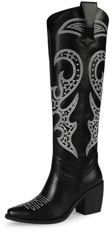 wetkiss Cowboystiefel für Damen, kniehoch, Cowgirl-Stiefel für Damen, Strass, bequem, modisch, hoch, funkelnd, Westernstiefel für Damen