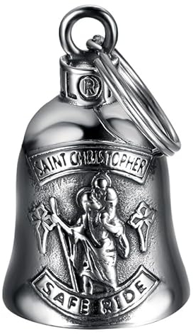 MOCY BELL - Clochette Moto Saint Christopher Safe Ride Guardian Gremlin Mocy Bell Acier Inoxydable Argent