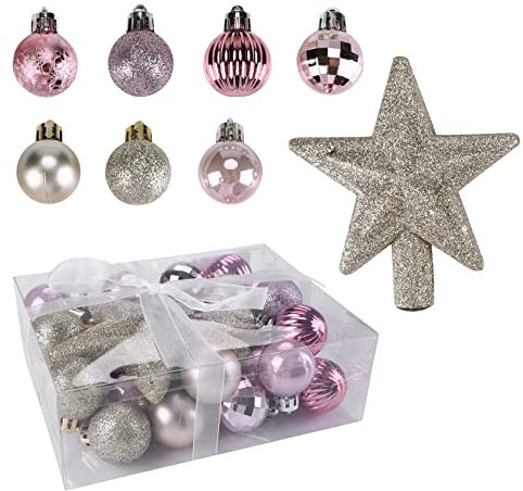 30ct 3cm Christmas Tree Baubles Decoration Rose Gold Pink Tree Decoration Ball Ornaments Hanging Baubles Shatterproof Glitter Pendant for Holiday Home Party